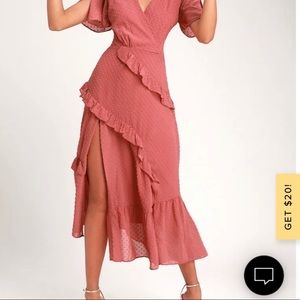 Lulus Swiss Dot Coral MIDI Dress